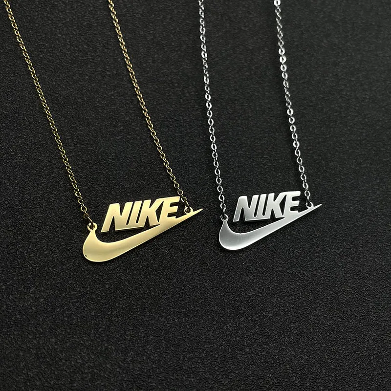 

Hot Sale 18K Gold Plated Stainless Steel Custom Logo Charm Personalized Swoosh Necklace Tick Pendant Jewelry, Silver , gold plated, rose gold