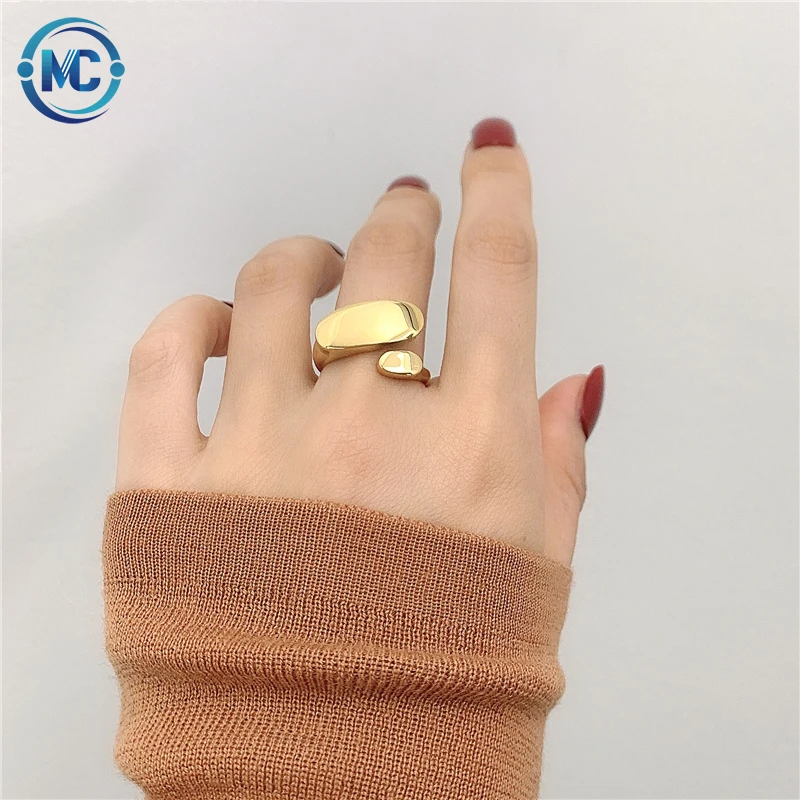 

2021 Highly Polished 18K Gold Special Shaped Flat Open Ring Stainless Steel Minimalist Jewelry, As the picture