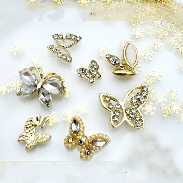 

New Arrival Japanese Bowknot Nail Art Jewelry DIY White Alloy Zircon Nail Rhinestone Nail Sticker