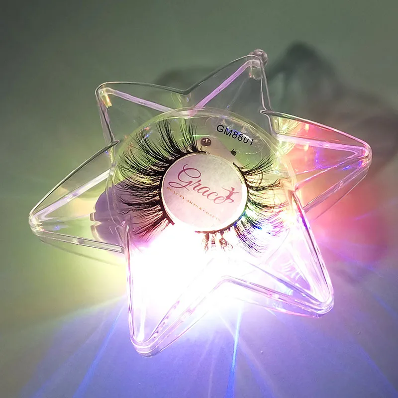 

Hot Selling 25mm 3d Mink Eyelash Display Holder Custom Eyelash Packaging Star Shaped Neon Light Lash Box, Colorfull