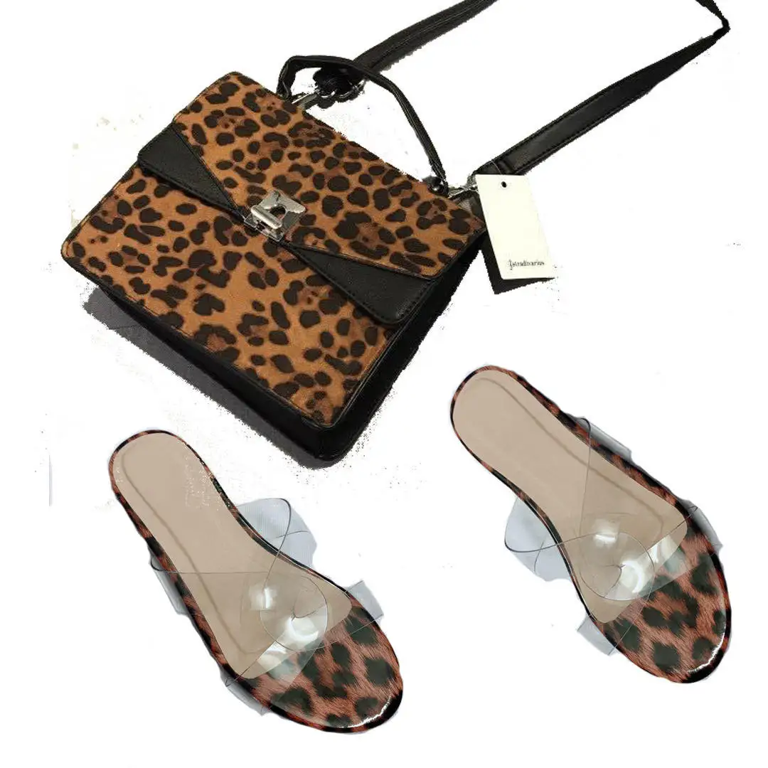 

W&A 2020 fashion cheetah print women's slippers and matching bags chic design purse slippers&sandals sets for girls and women