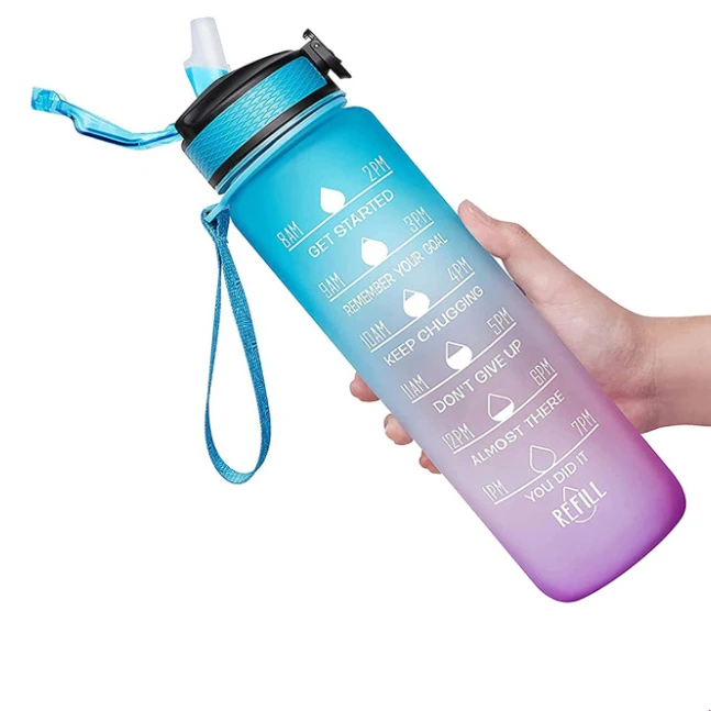 

32oz Motivational Plastic Tritan BPA Free Water Bottle With Time Marker Straw for Gym Sports, Customized color