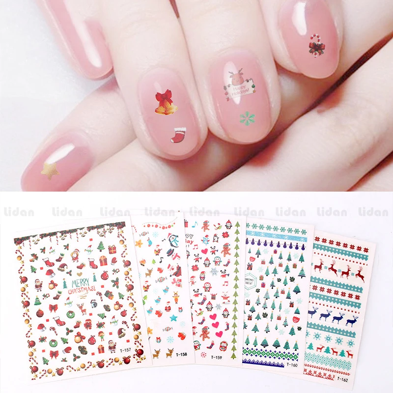 

Christmas Nail Stickers 3D Christmas Trees Sock Santa Snowflake Elk Creative Winter Nail Art Stickers