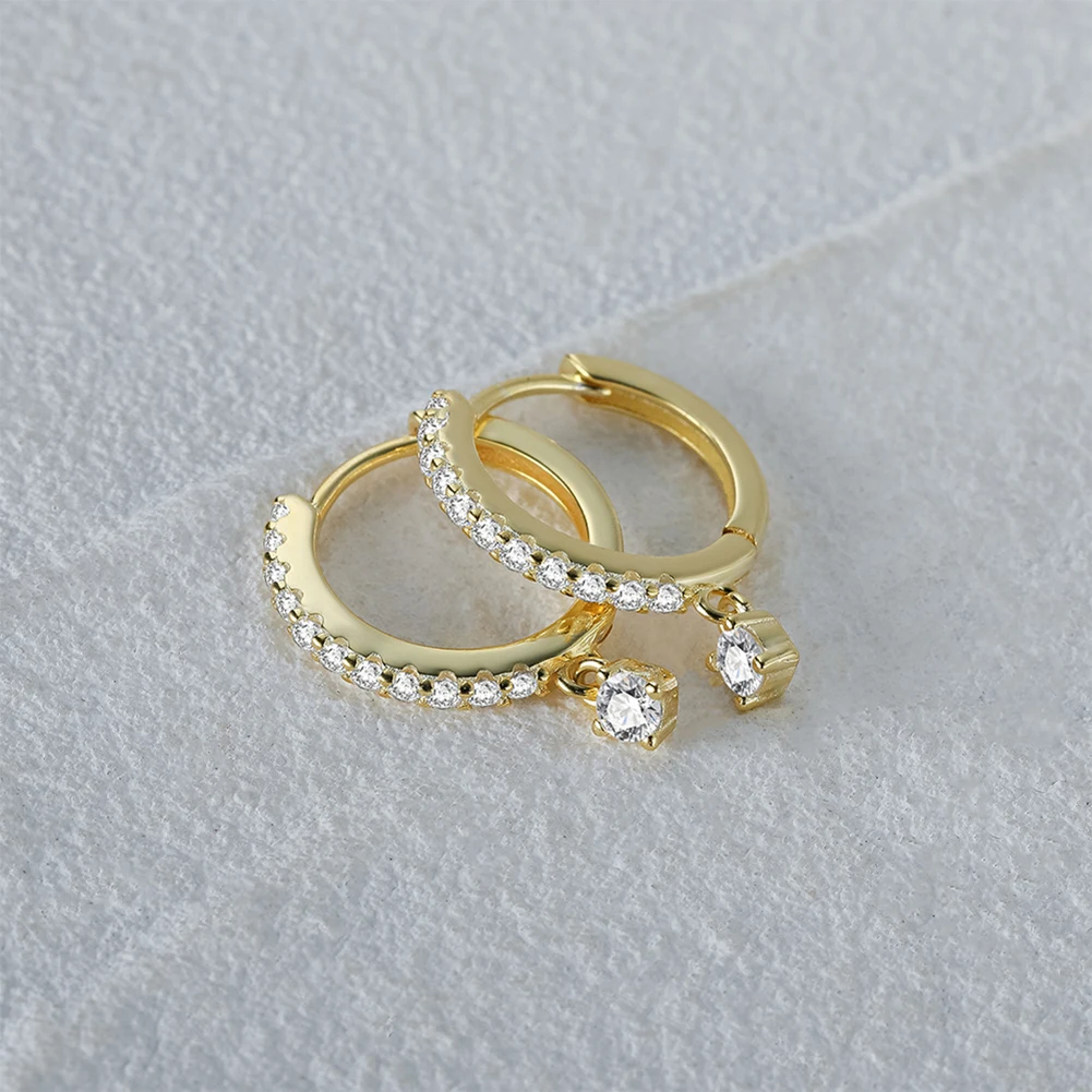 APE76 RINNTIN Online Wholesale Jewelry Supplies 925 Sterling Silver Diamond 14k Gold Plated Zircon Huggies Round Drops Earrings