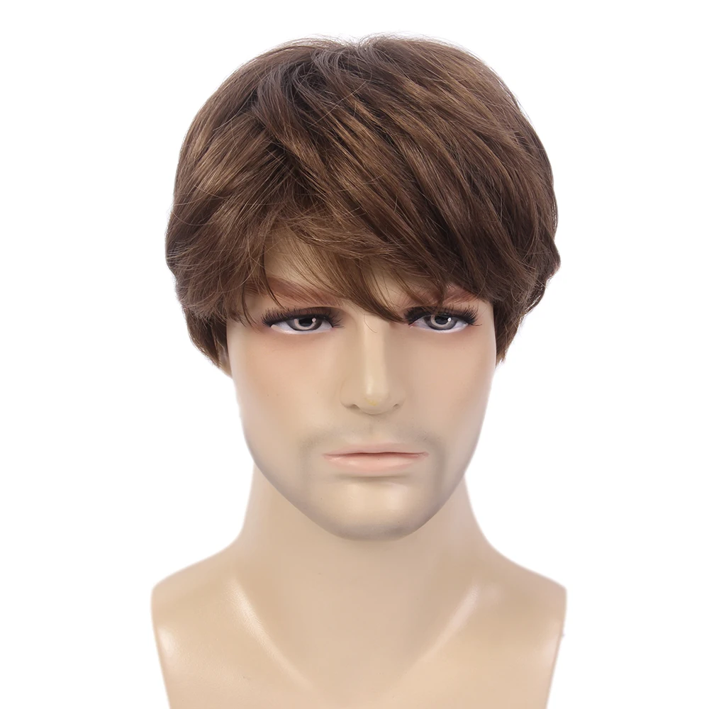 Fashion Mens Wigs Online Handsome Men Wigs Brown Short Straight Layered