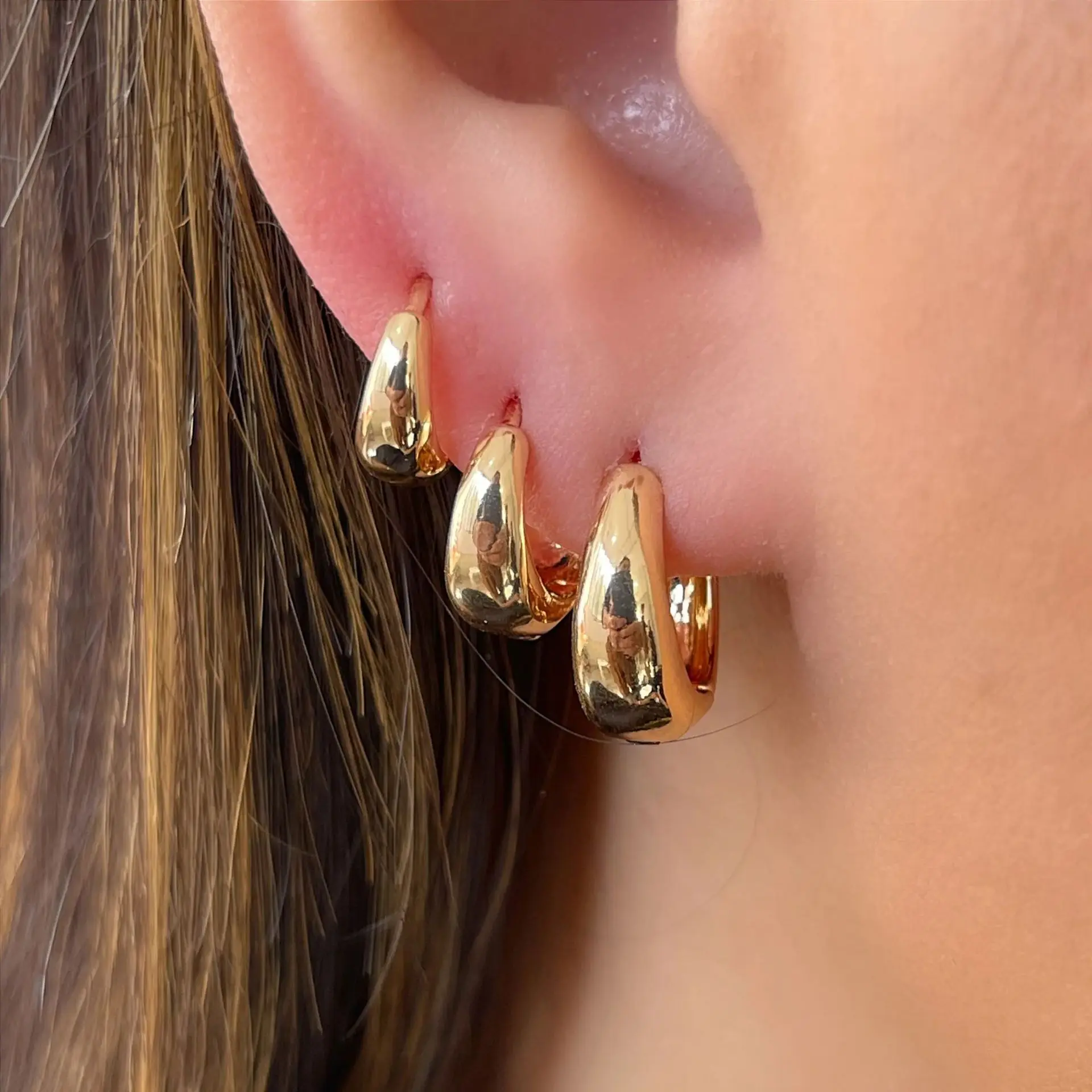3 Pairs Exquisite 14K Real Gold Round Circle Hoop Earrings Set Fashion Hoop Earring for Women Jewelry