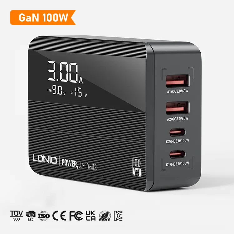 

LDNIO A4809C 100W GaN Fast Charging Cell Phone Laptop MacBook Universal Multiple 4 Ports Multifunctional Desktop Charger Adapter