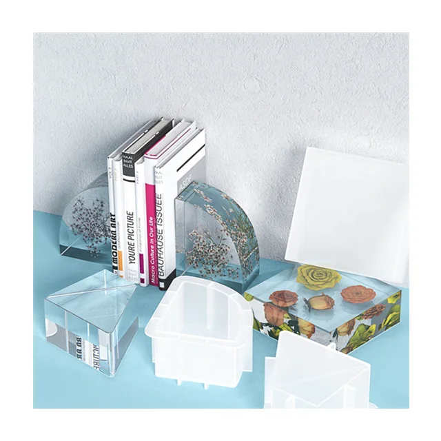 

DLR967 Factory wholesale diy crystal epoxy resin mold trapezoidal fan-shaped square bookend jewelry fixed table silicone mold, White