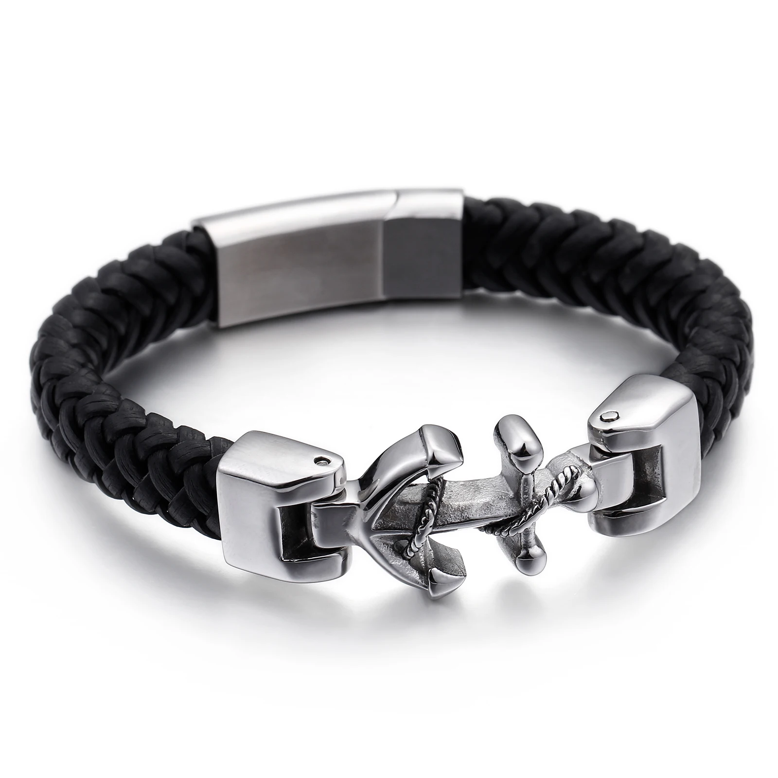 

KALEN Simple retro stainless steel ship anchor leather men's bracelet