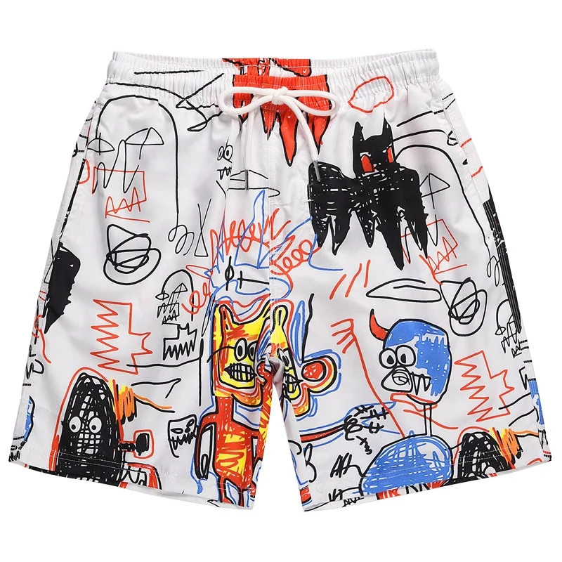 

Summer New Trend Custom Casual Men White Graffiti Print Drawstring Casual Men Short, Custom color