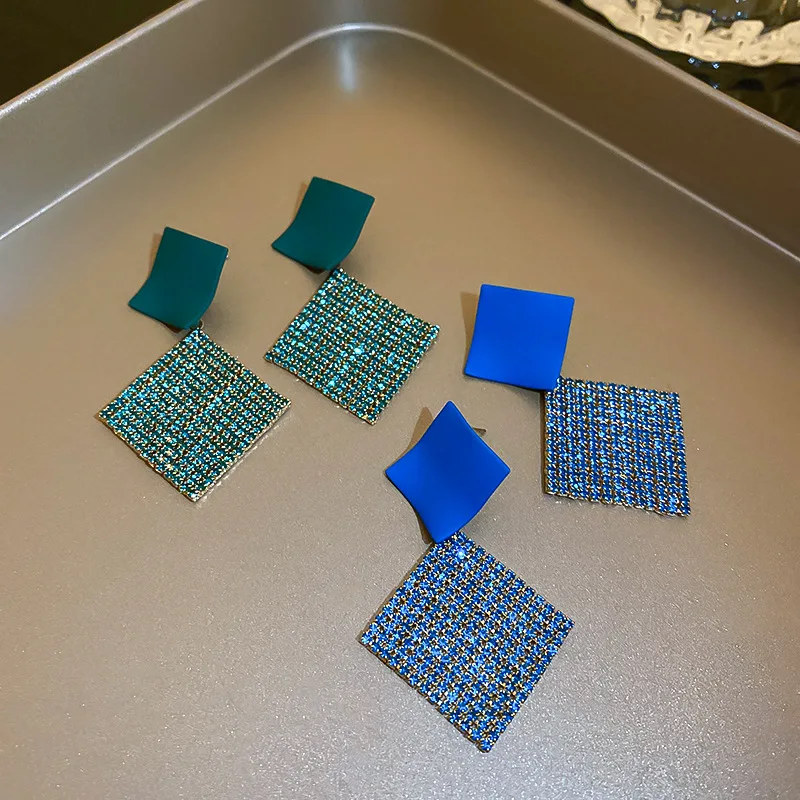 

fashion green blue geometric earrings zircon