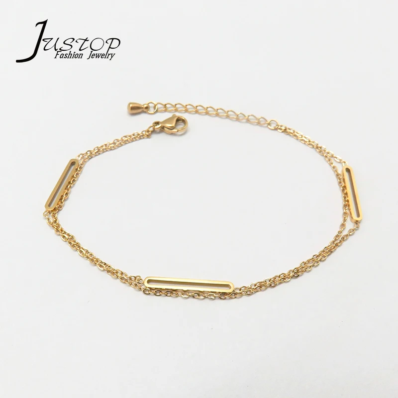 

Fashion Jewelry Stainless Steel 18K Gold Plated Two Layer Fancy Chain Bracelets Hot Sale, As picture