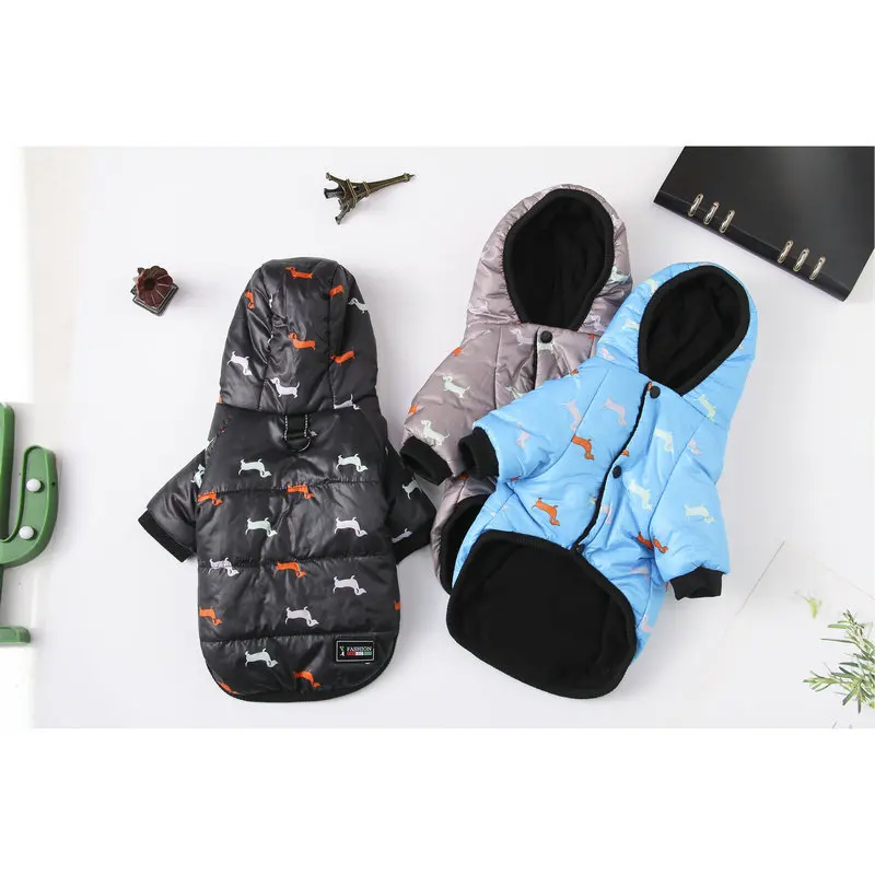 

Waterproof Thickening Warm Skiing Coat Cute Dog Pattern Cotton Pet Dog Padded Hoodie, Black, blue , red , gery