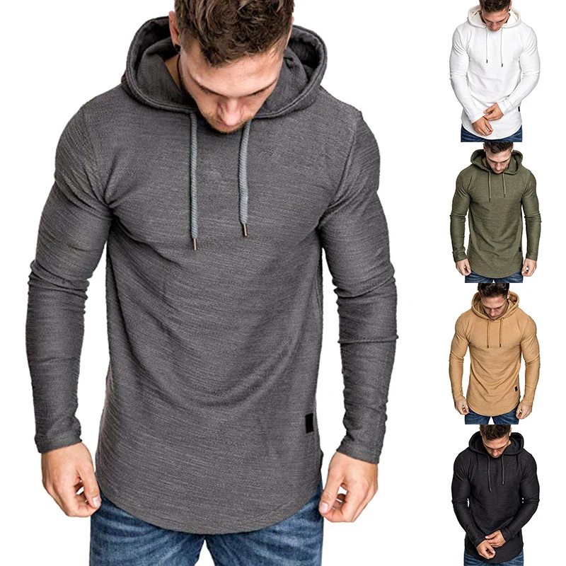 

Men's new color matching leather irregular hem hooded casual long-sleeved multicolor t-shirt, Picture shows