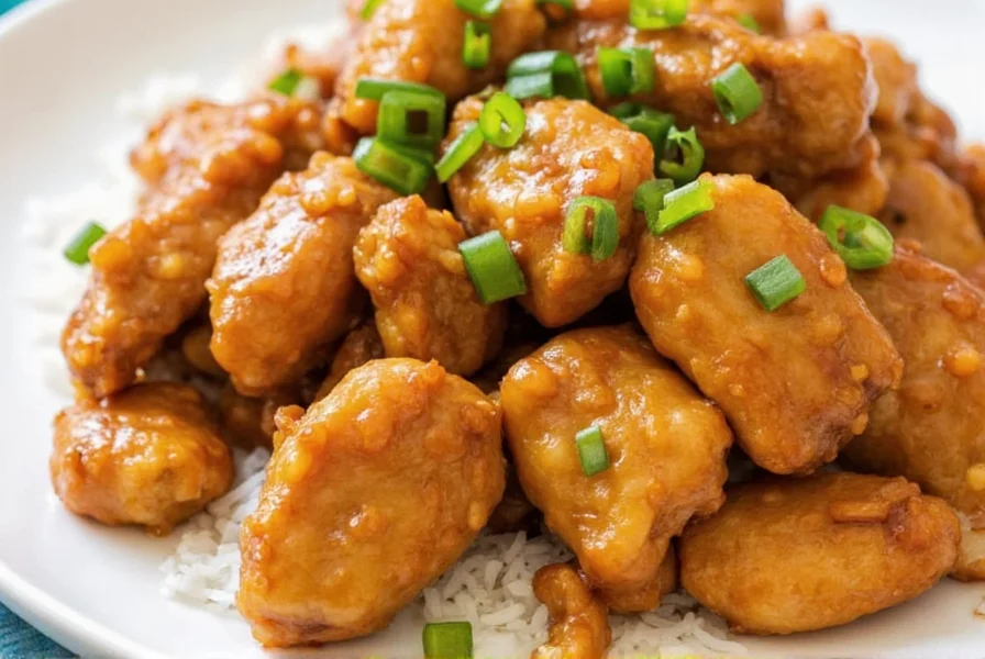 Perfectly caramelized honey ginger chicken with visible ginger slices and glossy sauce coating chicken thighs
