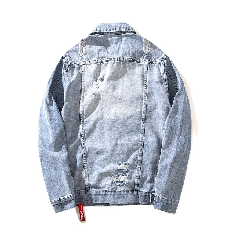 

Spring Custom Jeans Casual Light Blue Distressed Denim Jacket