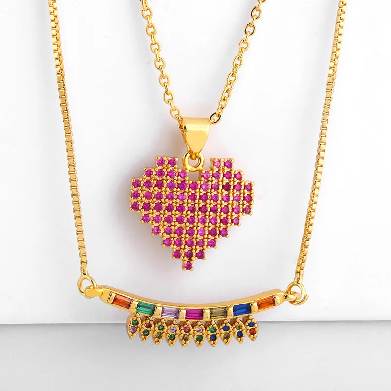 

Wholesale Fancy Diamond Necklace Adjustable Love Necklace Fashion Peach Heart Pendant, Gold