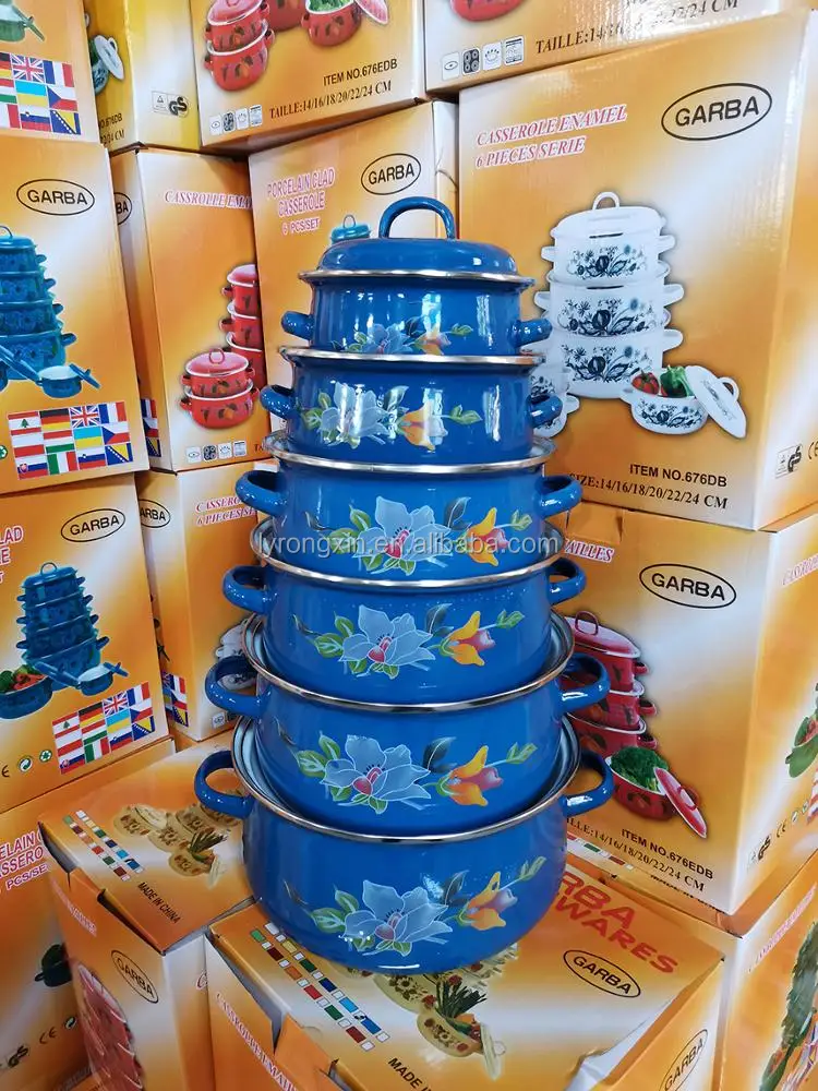 
Enamel Casserole Cookware Sets Cooking Pot Ceramic Dinner Plate Sets 