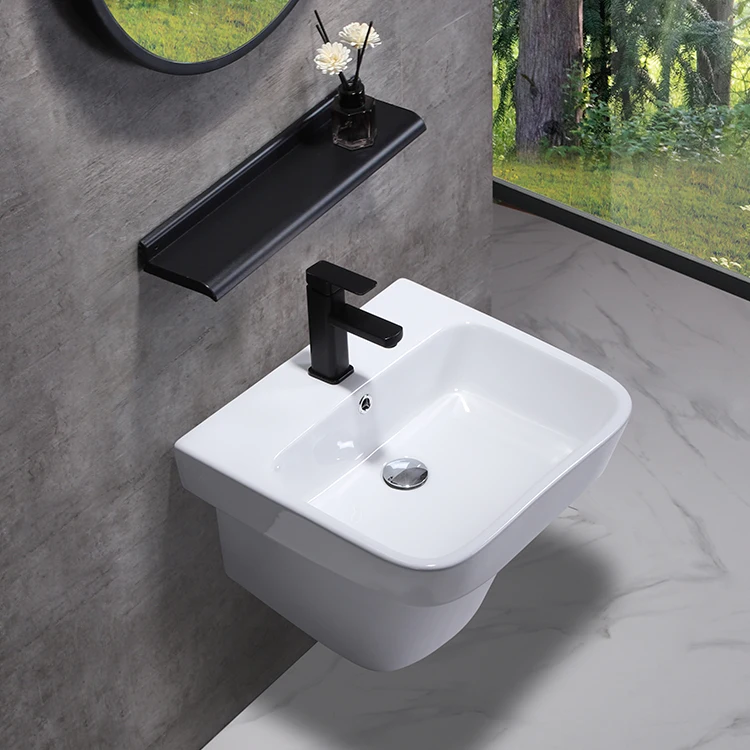 Rectangular china home white sanitary ware ceramic wall hung face basin wall mounted wash hand basin bathroom sink factory