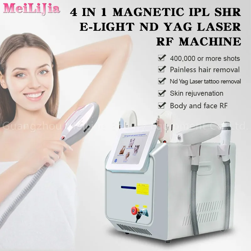 

2021 Multifunctional 4 in 1 shr e light ipl opt rf & nd yag laser & hair removal beauty machine with best quality, Grey