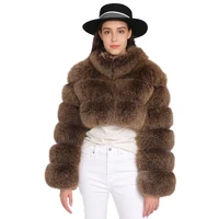 

New Design Ladies Fancy Real Fox Fur Coat Brown Ladies Fox Fur Coat Stand Collar