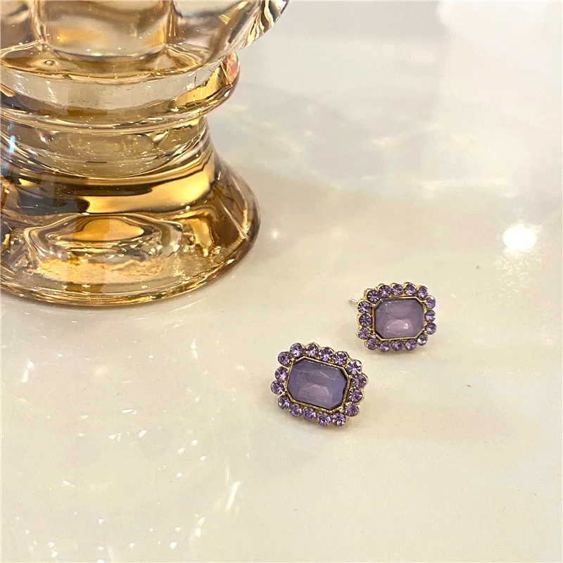 

Vershal Fashion Violet Crystal Rhinestone 925 Sterling Silver Earrings Vintage Delicate Jewelry