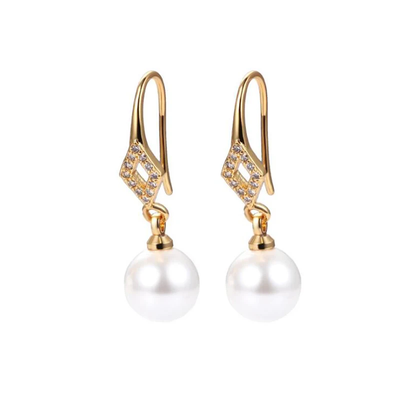 

14K Gold Filled 8-8.5mm Nearly Round Natural Freshwater White Pearl Drop Hook Earrings Birthday Gifts