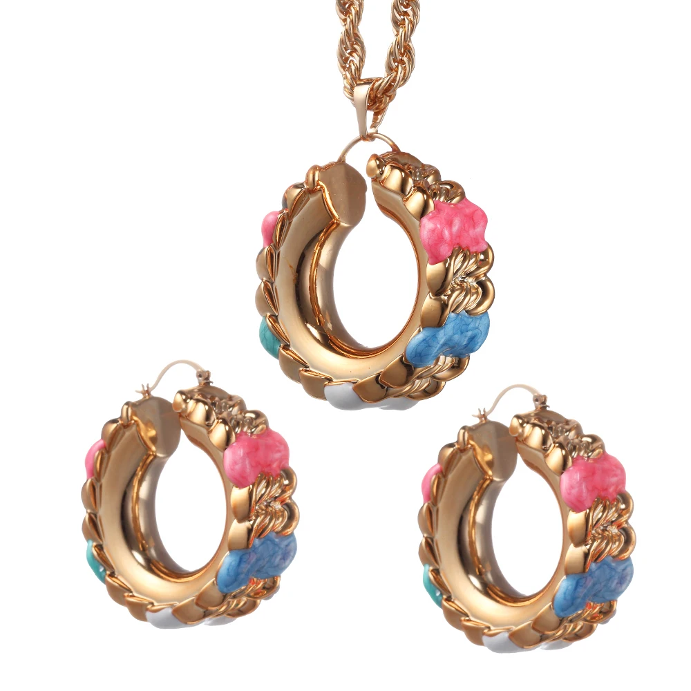 

Ethlyn African Dubai Gold Jewelry Sets Women Nigerian Pendant Hoop Earrings Italian Bridal Jewelry Sets Wedding Accessories S116