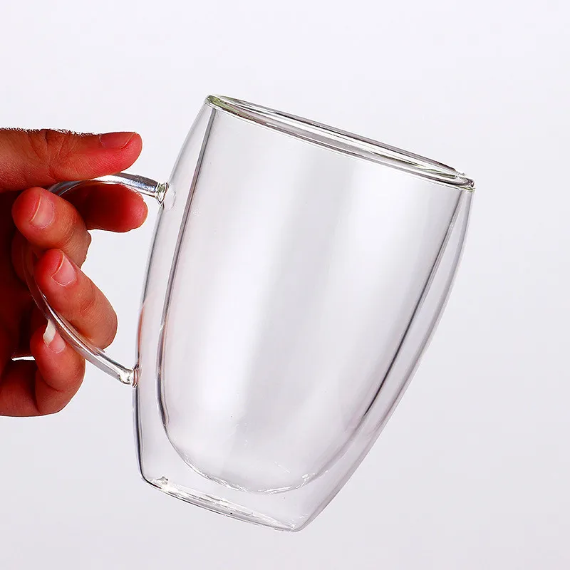 

popular borosilicate double wall tumbler glass juice espresso coffee mug cup with handle