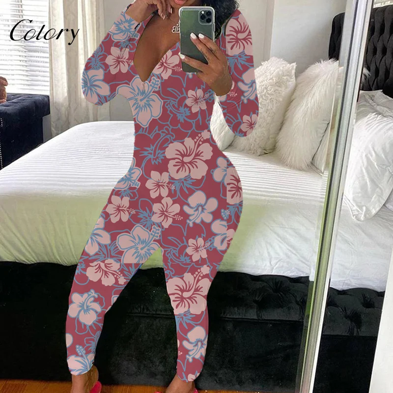 

Colory Custom Printed Jumpsuit Bodysuits For Women Sexy Onesie With Butt Flap, Picture shows