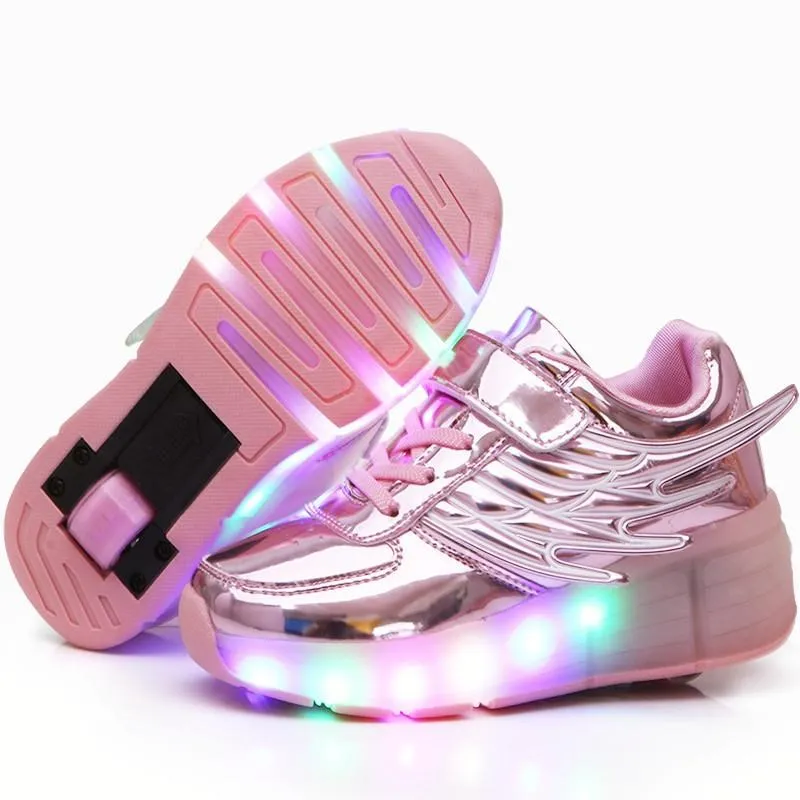 

Hot sale USB rechargeable kids girl fashion light led 2 wheels roller shoe, Gold,pink, silver,black