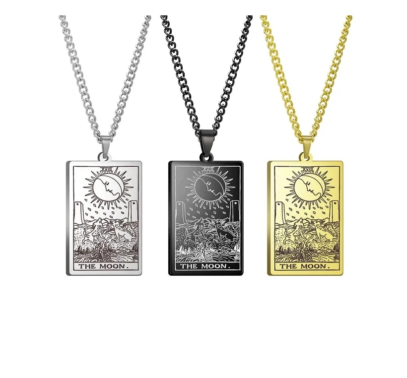 

Tarot Card Series Necklace Jewelry Verdors Stainless Steel Long Brand Couple Necklace Vintage Major Arcana Pendant, Gold color
