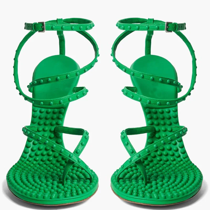 

green rubber thin straps women sandal massage foot sandal