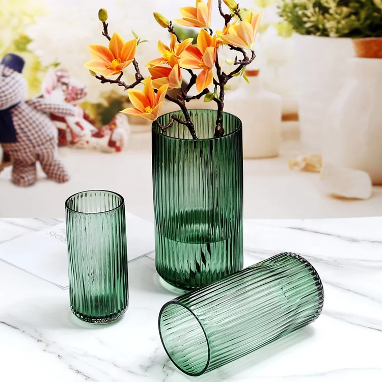 

Design Glass Crystal Handblown Colored Black Blue Centerpice Striped Grey Decorative Translucent Flower Vases, Green / black