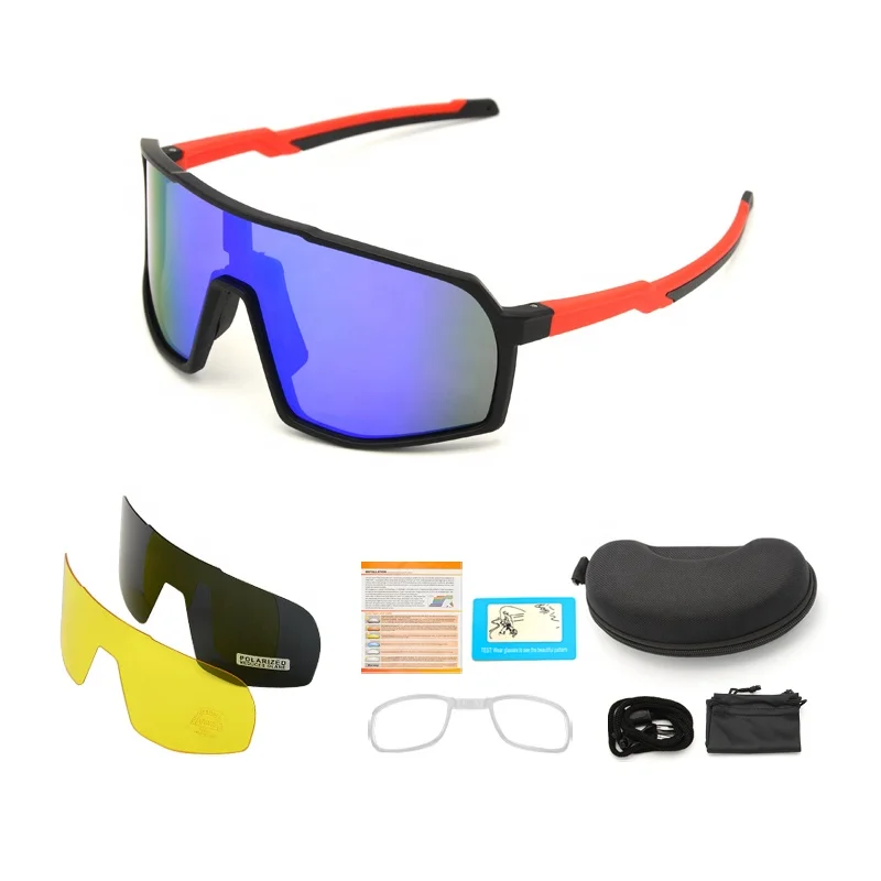 

Cycling Sunglasses Full Screen Bike eyewear Interchangeable PC 3 lenses Unbreakable Lightweight Sports Glasses
