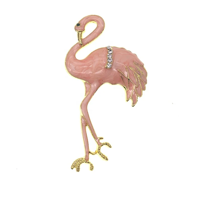 

Free Shipping New Pink Enamel Animal Rhinestone Flamingo Brooch Pin Bird Women Jewelry Gift Brooches, As picture