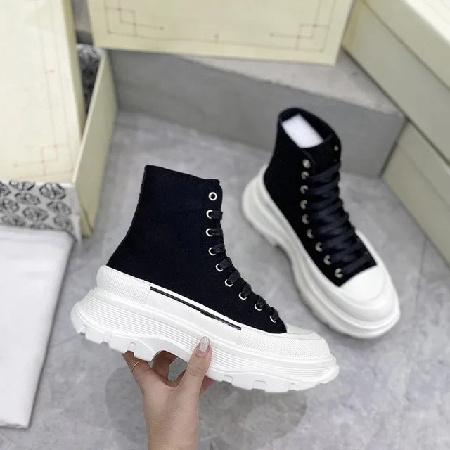

Original Luxury White Flat Platform Casual Breathable Shoes Women's Canvas Sneakers Daddy Shoes Increased Versatile Platform Lac