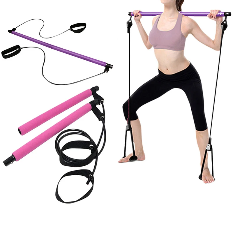 

Portable Yoga Exercise Pilates Bar Kit Pink Equipment with Resistance, Purple