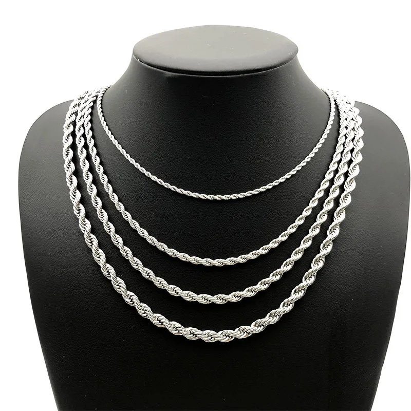 

316 twist chain stainless steel rope chain necklace for men and women, Silver