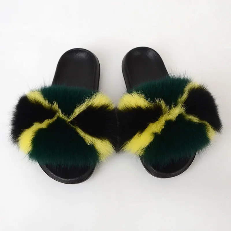 

fur sandals slides two strap fur slides fox fur slippers, Customized color