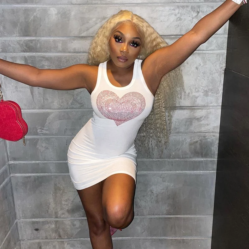 

Lygens Sleeveless O Neck Bodycon Hot Love Diamond Mini Dress 2021 Summer Women Fashion Streetwear Strendy Skinny Casual Elegant, Customized color