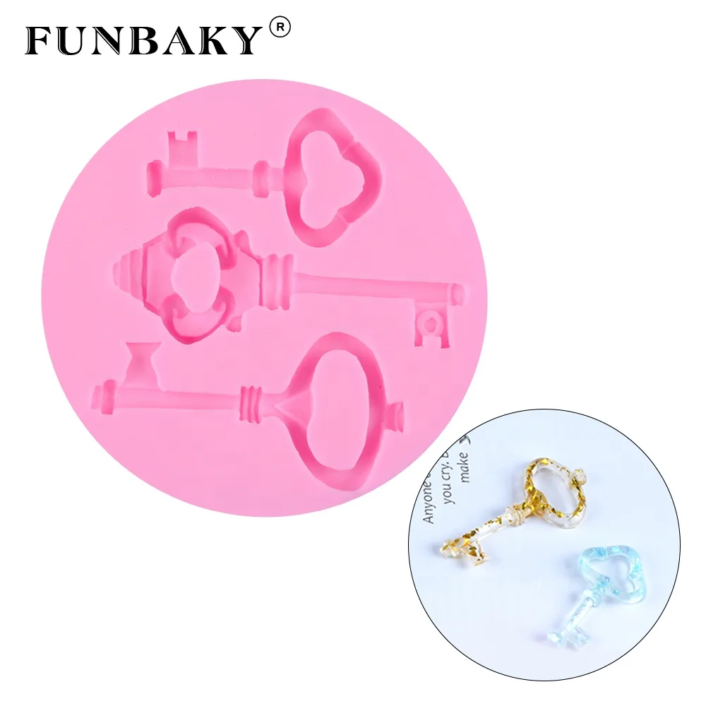 

FUNBAKY JSF601 key making tools cake decorating molds crystal drop of glue concentric lock key for lover, Customized color