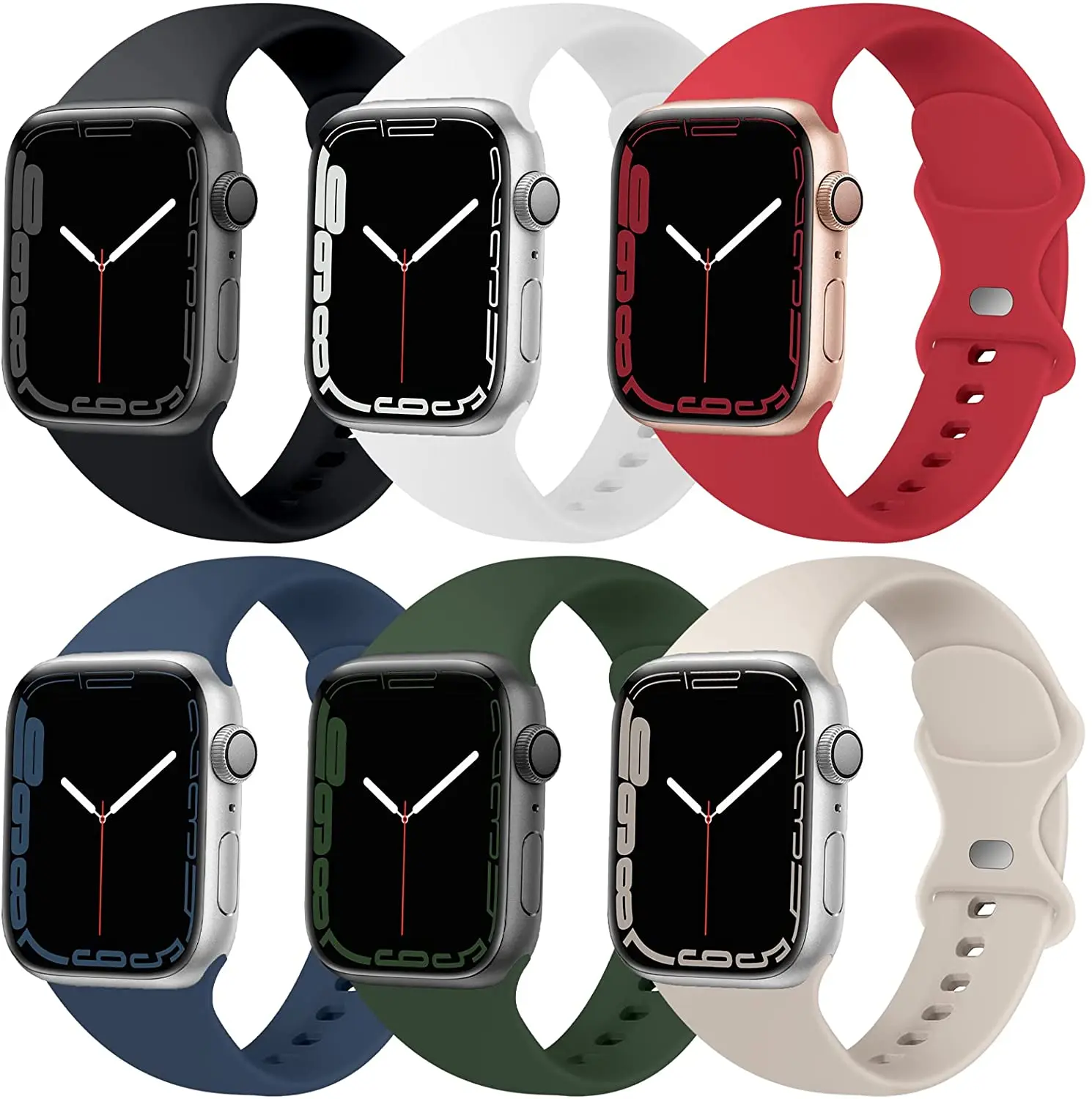 

Soft Silicone Waterproof Sport Strap For Apple Watch Band 44mm 42mm 41mm 45mm Women Men Wristbands for iWatch Series 7 6 5 4 SE, Black,white,blue,red,pink
