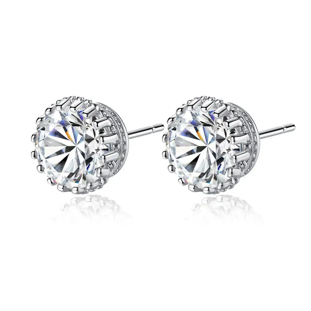 

Hot Sale 8mm 2ct Top Quality Sparkling Clear CZ Crown Design Women Daily Wear Wholesale Cheap Stud Earrings