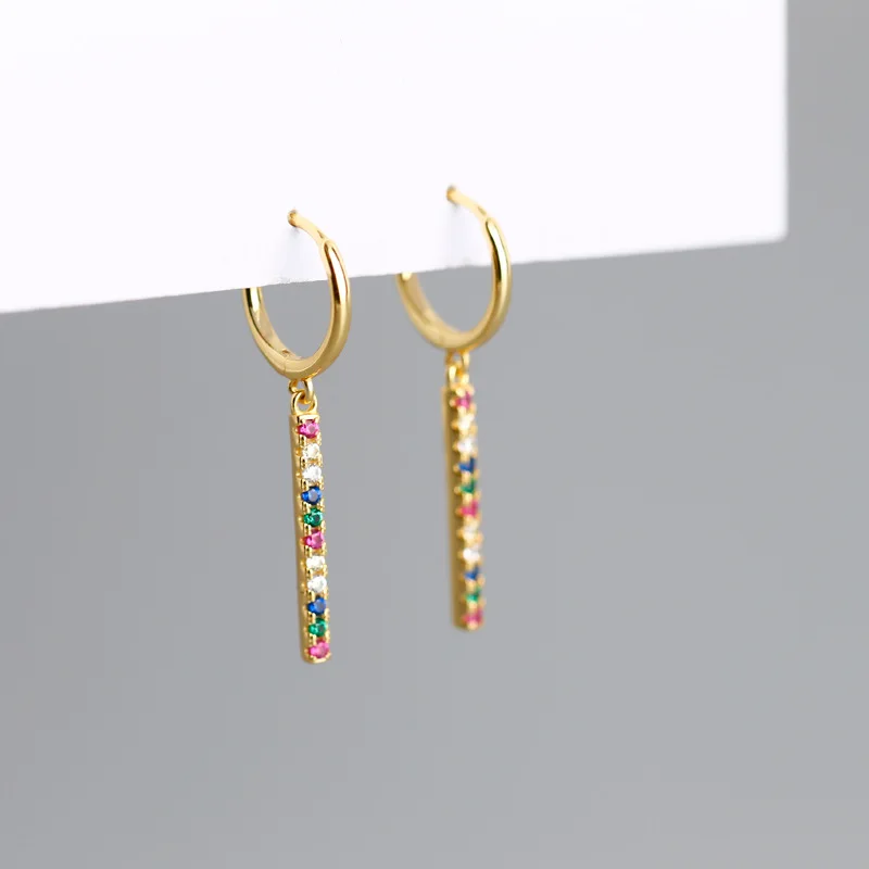 

SKA Fashion color stone earrings mixed color zircon S925 sterling silver strip earrings