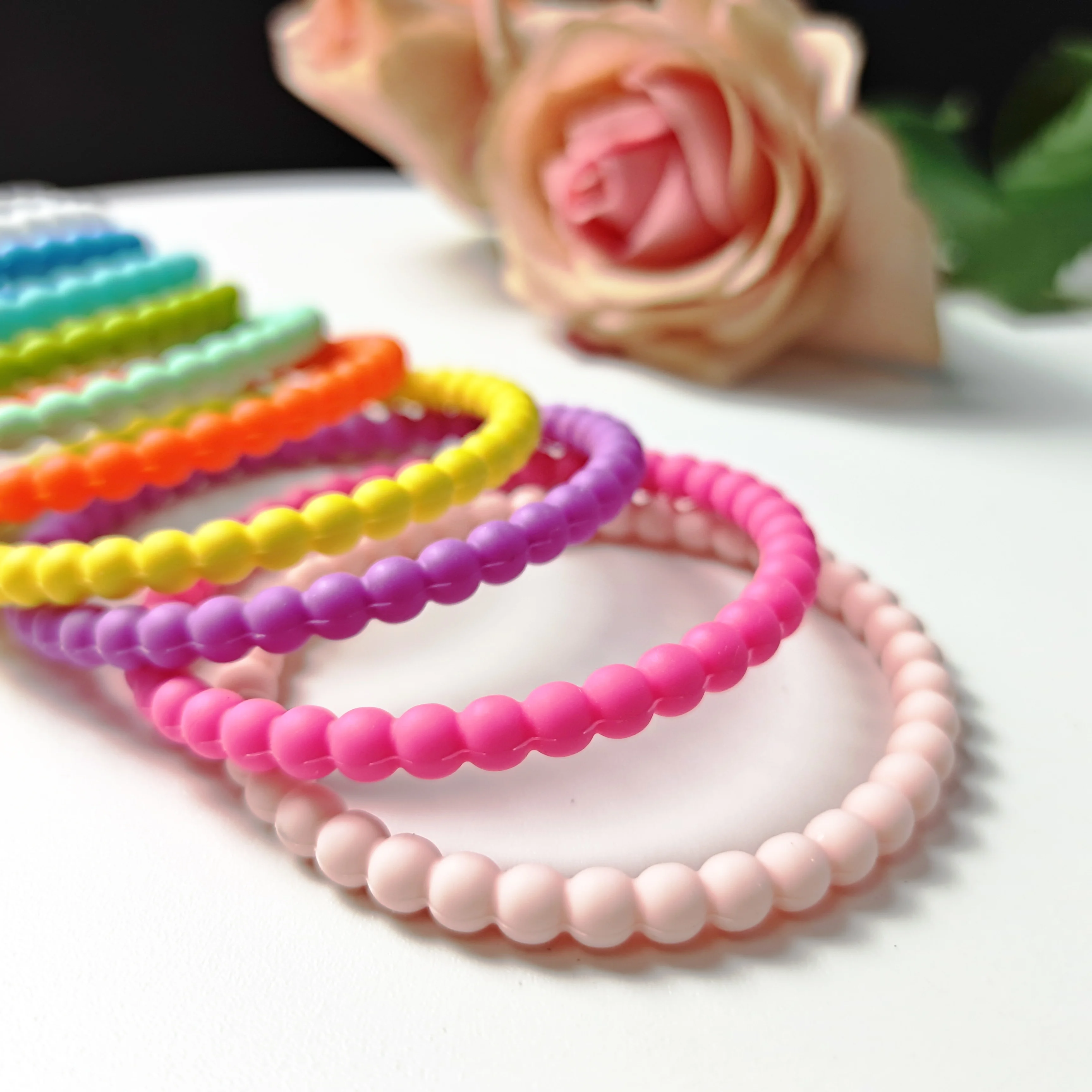 Mini Stackable Bead Bracelets for Women Bracelet Set Stretch Silicone Bangles