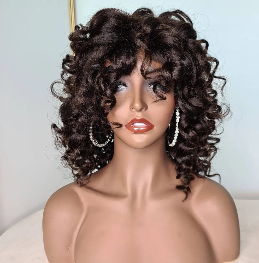 

180% High Density curly Brazilian Cuticle Aligned Hair Lace Frontal Wigs with bangs