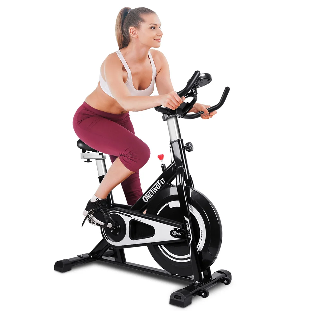 

OneTwoFit Hot Selling Amazon Manufacturer Exercise Stationary Home Use Indoor Spinning Bikes, Black