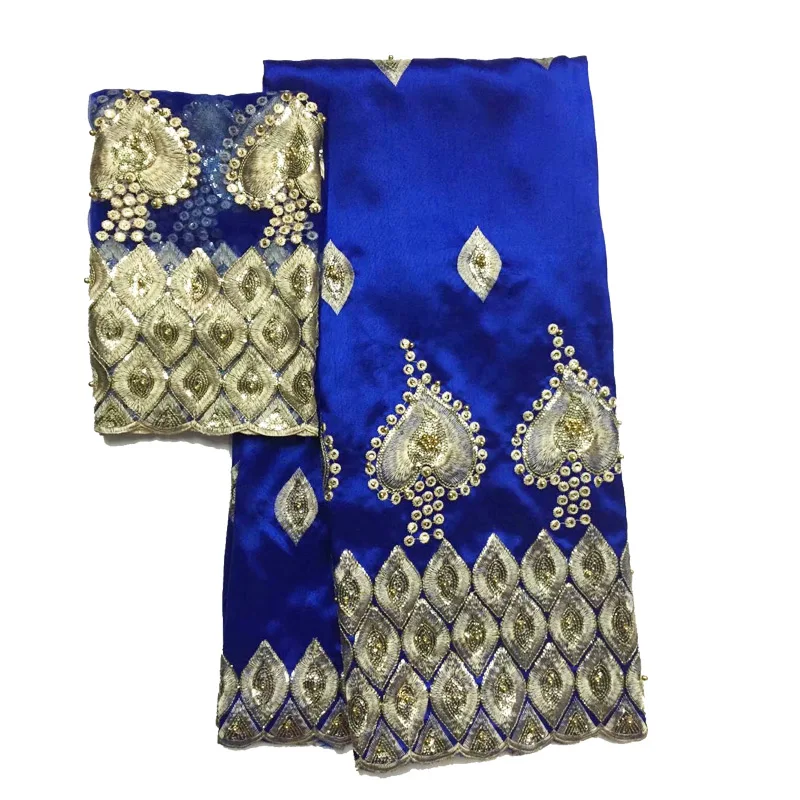 African Silk George Embroidery with Beaded decoration Net Lace Material For Women Dress 5 yard+2yard
