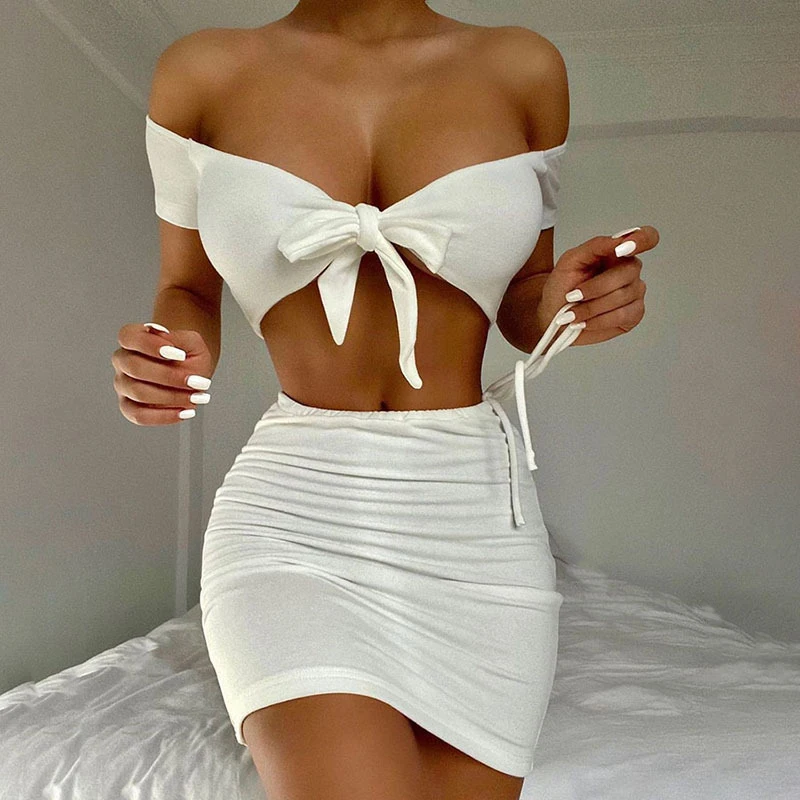 

FS2392D 2021 Fashion crop tops and skirts two pieces sets sexy dress